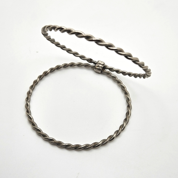 ๐ข3/$19๐ข Handmade Silver Twisted Double Dual Bangle Bracelet Stack - Picture 6 of 7
